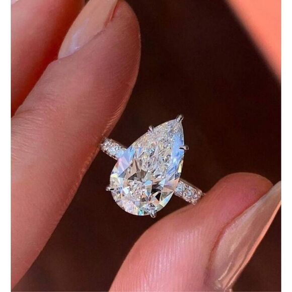 Rose Gold Pear Solitaire Ring - Picture 8 of 9